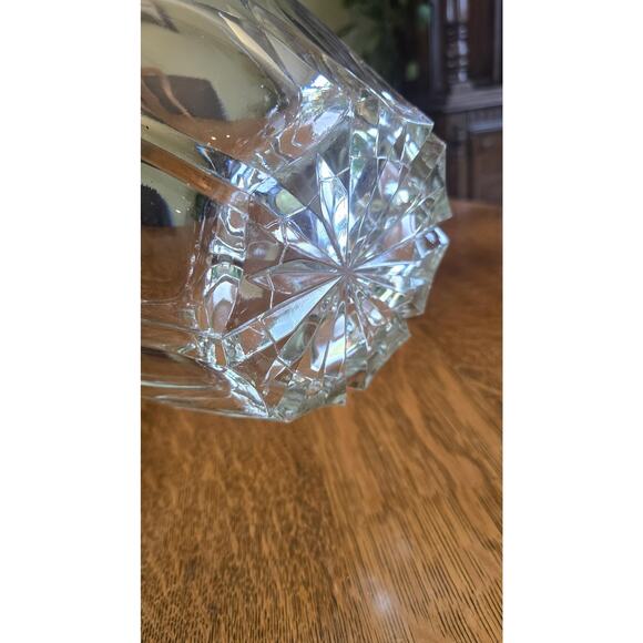 Cut Crystal Glass Serving Bowl 10" Etched Floral Starburst Base Centerpiece - Picture 6 of 8